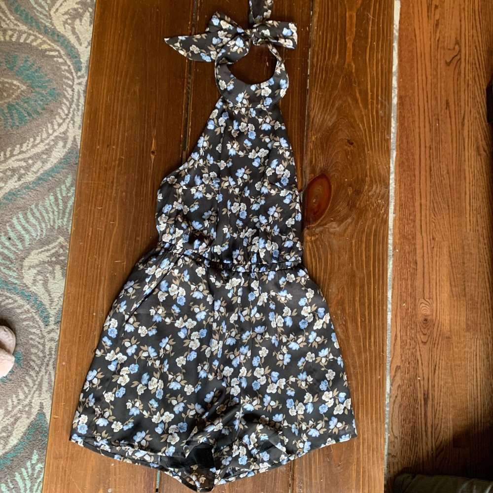 Floral Halter Neck Romper With Low Back